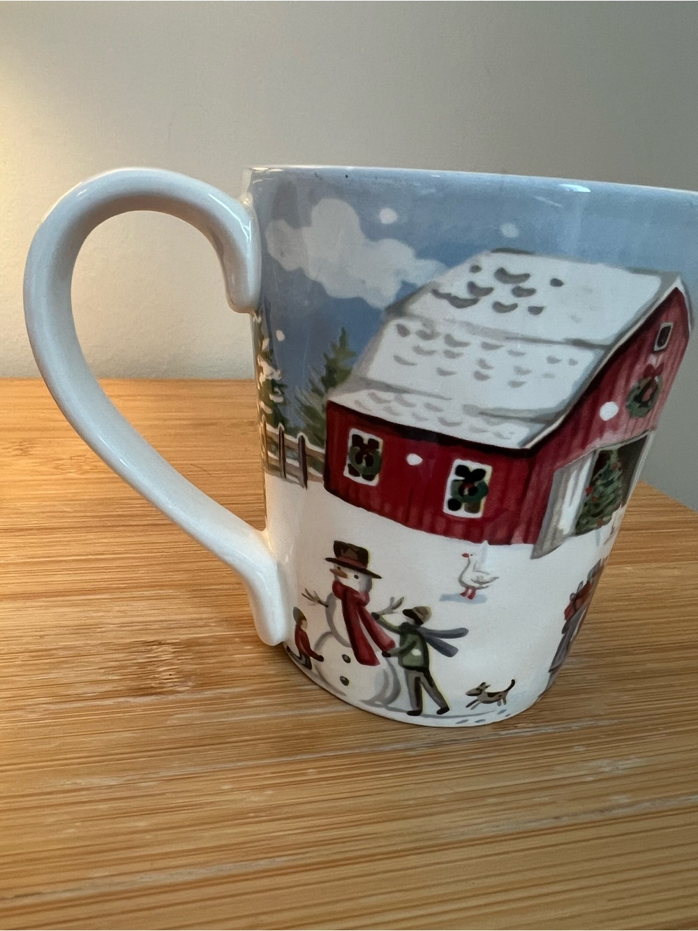 Pier 1 - Holiday Snowman Barn Ceramic Mug - White and Red